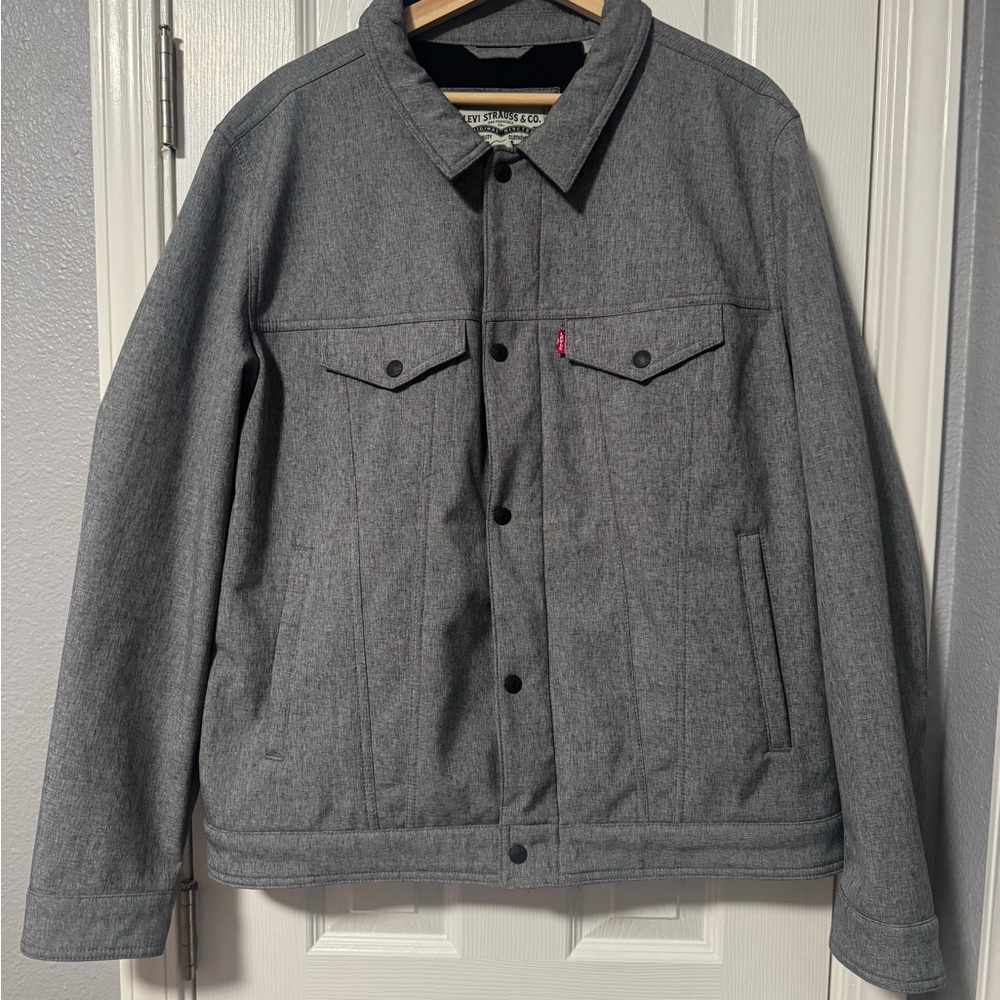 Levi's Heather Gray Spring Trucker Jacket zip button lined breast pocket